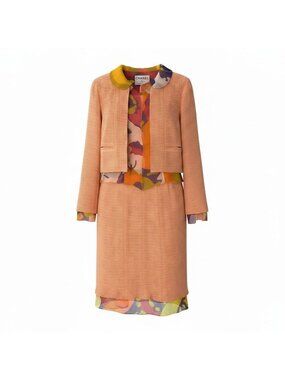 Chanel E8 Tweed Suit Jacket No Top Skirt 38 Orange Multicolor